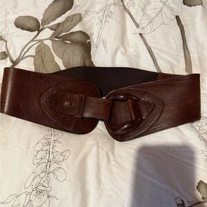 Leather corset belt from Anthropologie. Brown Wide Leather Stretch Waist Belt